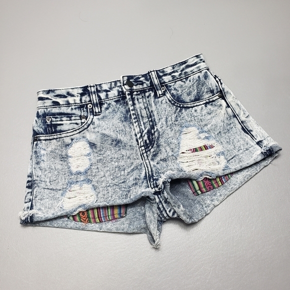 Forever 21 Pants - Forever 21 acid wash ripped distressed jean shorts colorful pockets size 24